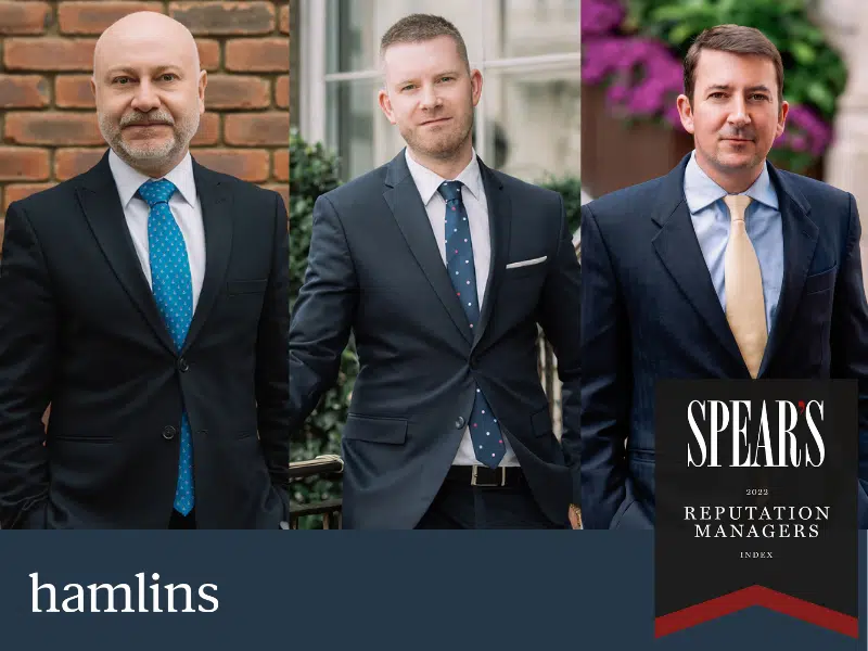 Hamlins Media Disputes Partners ranked in Spear’s 500 2022 Reputation Managers index
